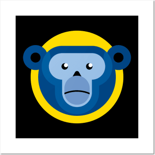 Blue Monkey on yellow Posters and Art